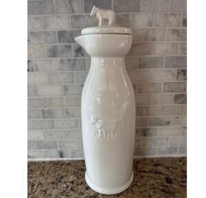 Vintage Pier 1 Imports Cow Ceramic Canister Pitcher Lid Farmhouse 2000s